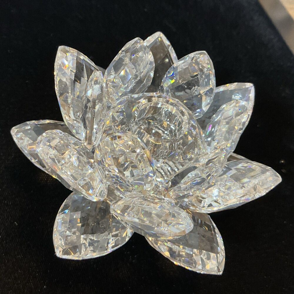 Swarovski Faceted Crystal Lotus Flower Candle Holder 3.25 Inch Diameter Small